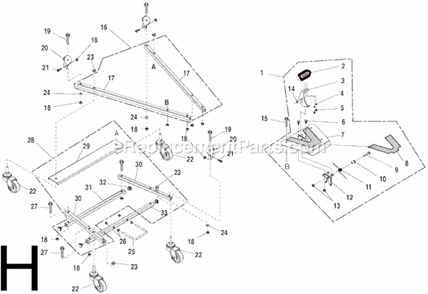 Page H Diagram and Parts List for TS3660  Ridgid Table Saw