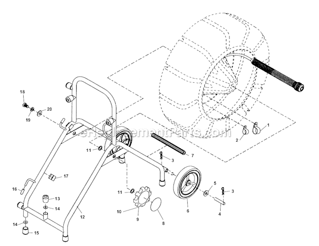 Regular Frame Assembly Diagram and Parts List for SEESNAKE  Ridgid Drain Cleaner