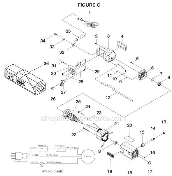 Page C Diagram and Parts List for TP1300  Ridgid Planer Jointer