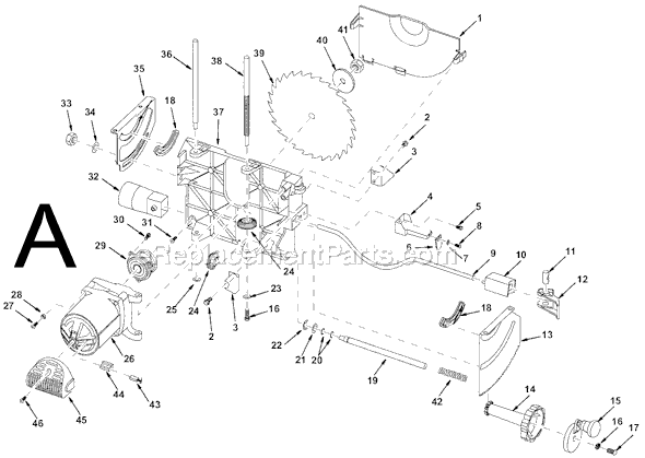 Page A Diagram and Parts List for TS24000  Ridgid Table Saw