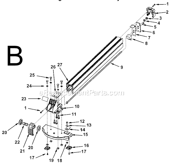 Page B Diagram and Parts List for TS24000  Ridgid Table Saw