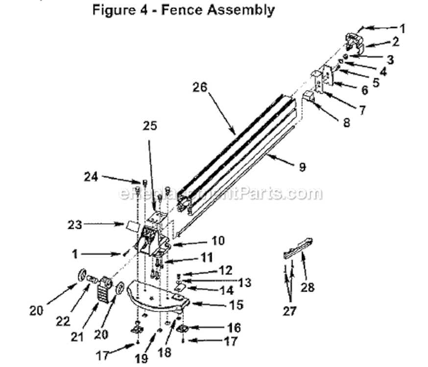 Figure No 4 Diagram and Parts List for TS24001  Ridgid Table Saw