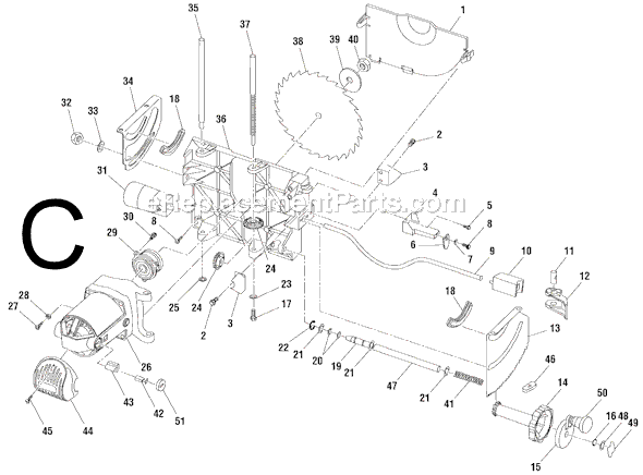 Page C Diagram and Parts List for TS2400LS  Ridgid Table Saw