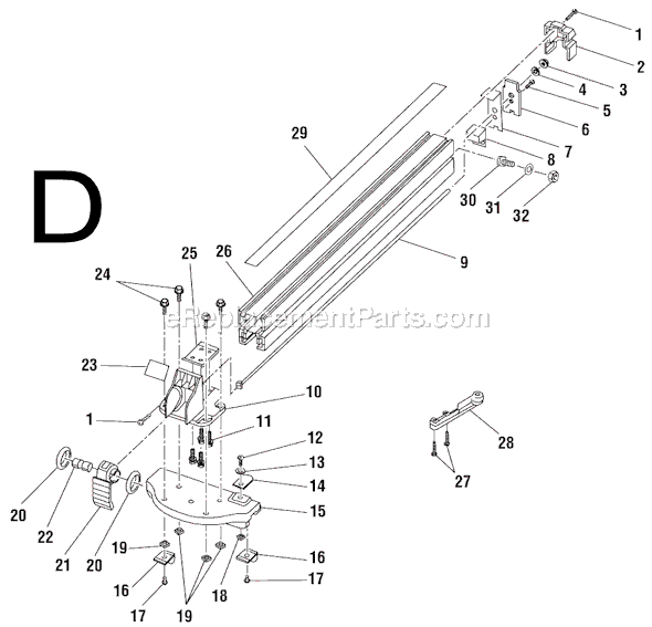 Page D Diagram and Parts List for TS2400LS  Ridgid Table Saw