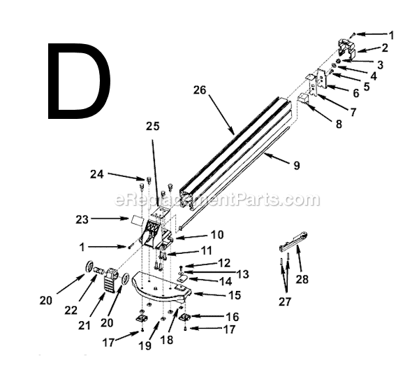 Page D Diagram and Parts List for TS2400  Ridgid Table Saw