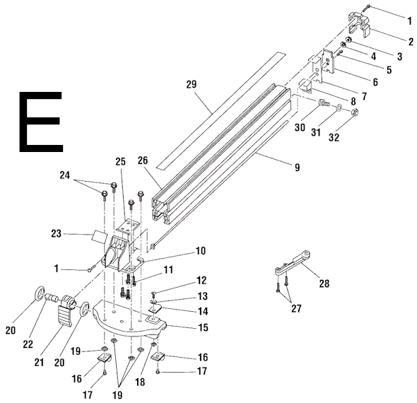 Page E Diagram and Parts List for TS2410LS  Ridgid Table Saw