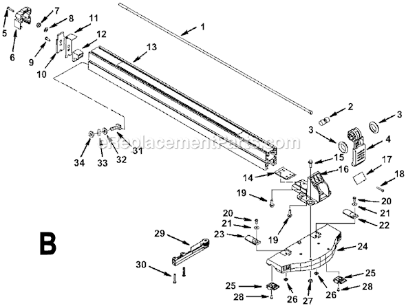 Page B Diagram and Parts List for TS36120  Ridgid Table Saw