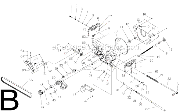 Page B Diagram and Parts List for TS3650  Ridgid Table Saw