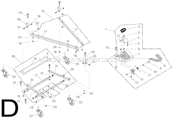Page D Diagram and Parts List for TS3650  Ridgid Table Saw