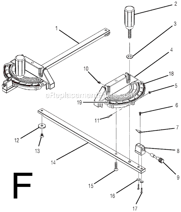Page F Diagram and Parts List for TS3650  Ridgid Table Saw