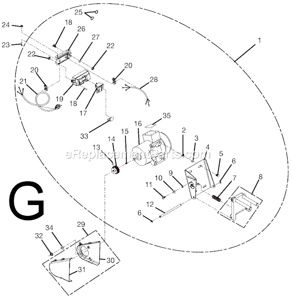 Page G Diagram and Parts List for TS3650  Ridgid Table Saw