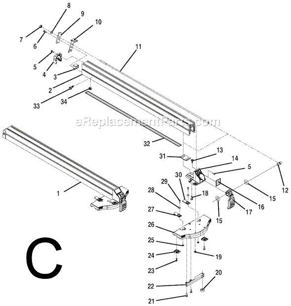 Page C Diagram and Parts List for TS3660  Ridgid Table Saw