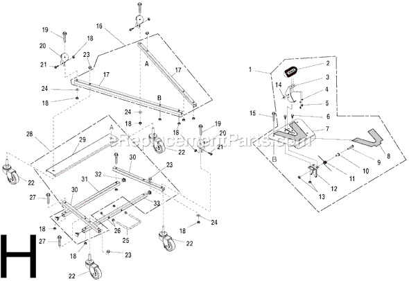 Page H Diagram and Parts List for TS3660  Ridgid Table Saw