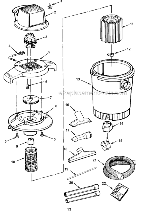 Page A Diagram and Parts List for WD08000  Ridgid Utility Vacuum