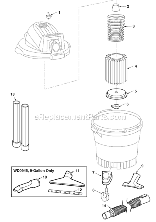 Page A Diagram and Parts List for WD09450  Ridgid Utility Vacuum