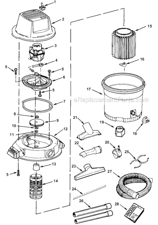 Page A Diagram and Parts List for WD16250  Ridgid Utility Vacuum