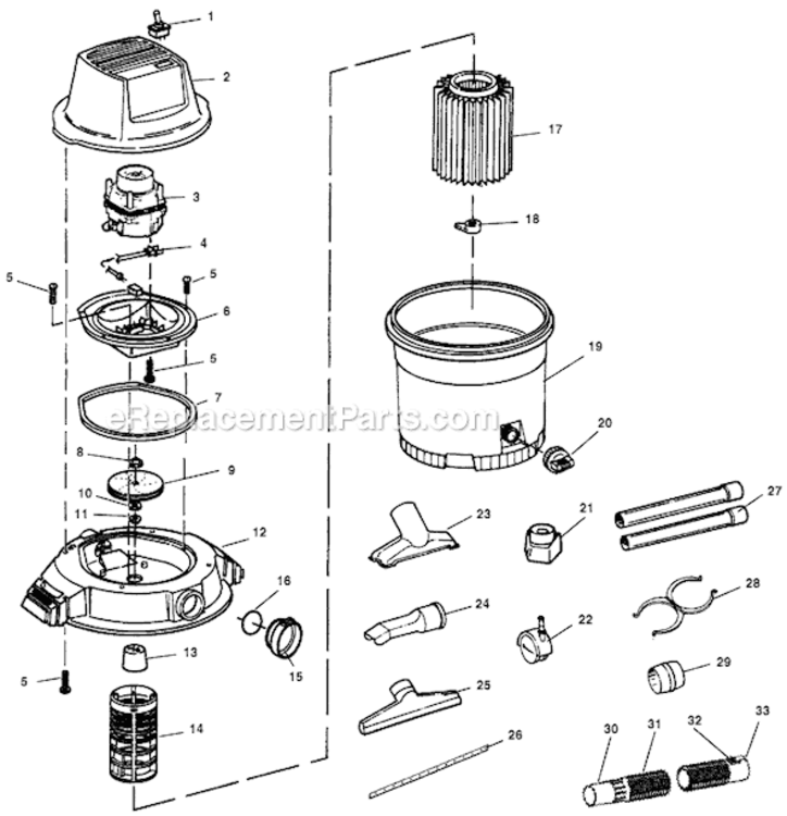 Page A Diagram and Parts List for WD1625  Ridgid Utility Vacuum