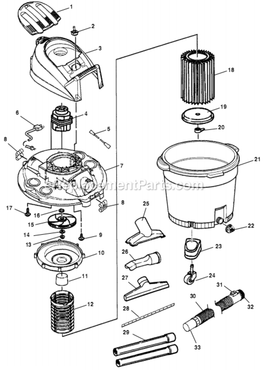 Page A Diagram and Parts List for WD1635M  Ridgid Utility Vacuum