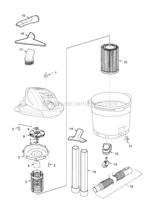 Page A Diagram and Parts List for WD16360  Ridgid Utility Vacuum