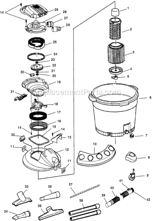 Page A Diagram and Parts List for WD1665M  Ridgid Utility Vacuum