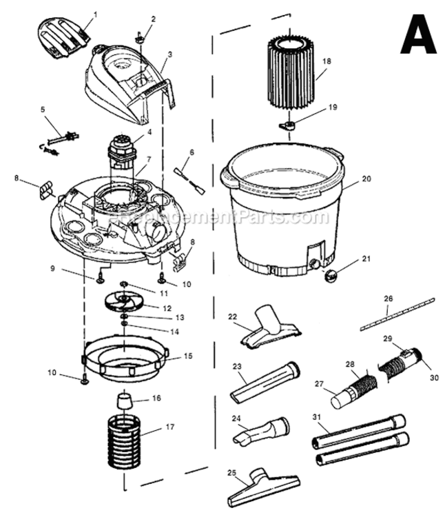 Page A Diagram and Parts List for WD1735  Ridgid Utility Vacuum