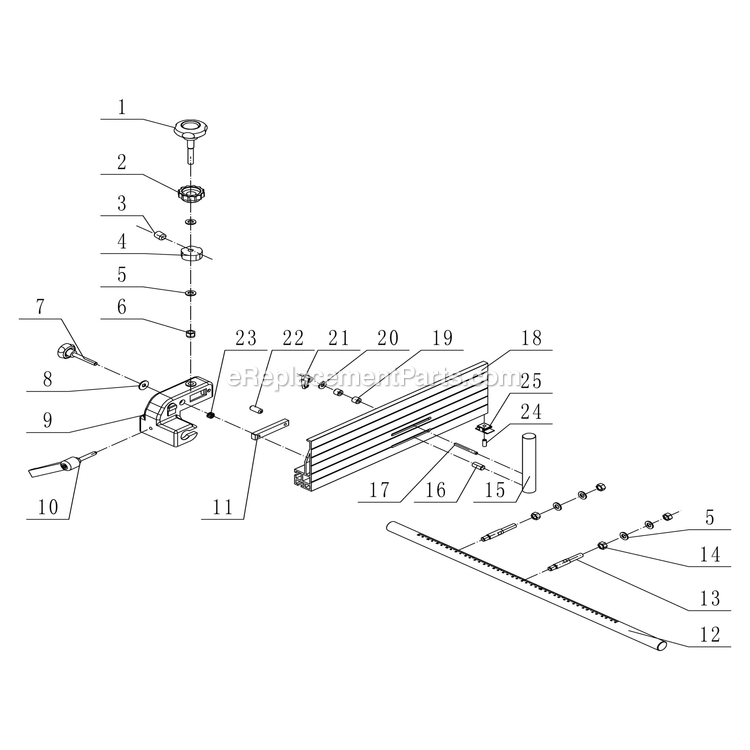 Fence Assembly Diagram and Parts List for 10-347  Rikon Band Saw