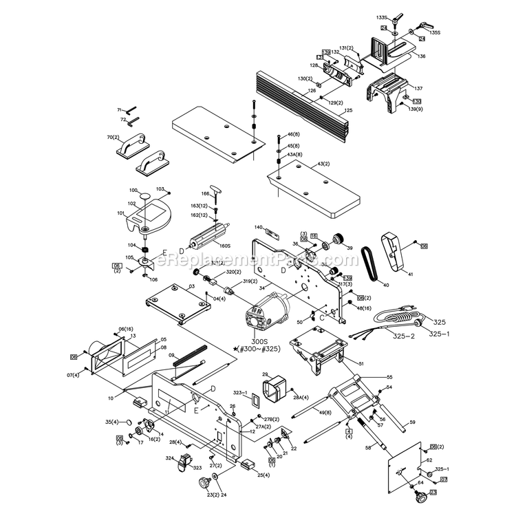 Page A Diagram and Parts List for 20-600H  Rikon Planer Jointer