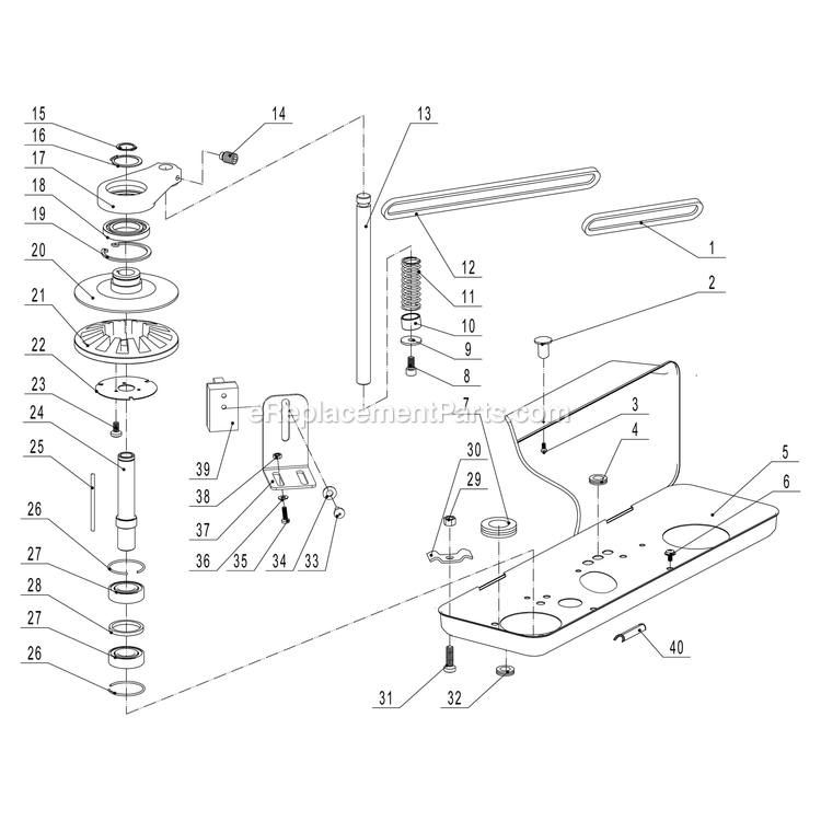 Pulley And Drive Assembly Diagram and Parts List for 30-217  Rikon Drill Press