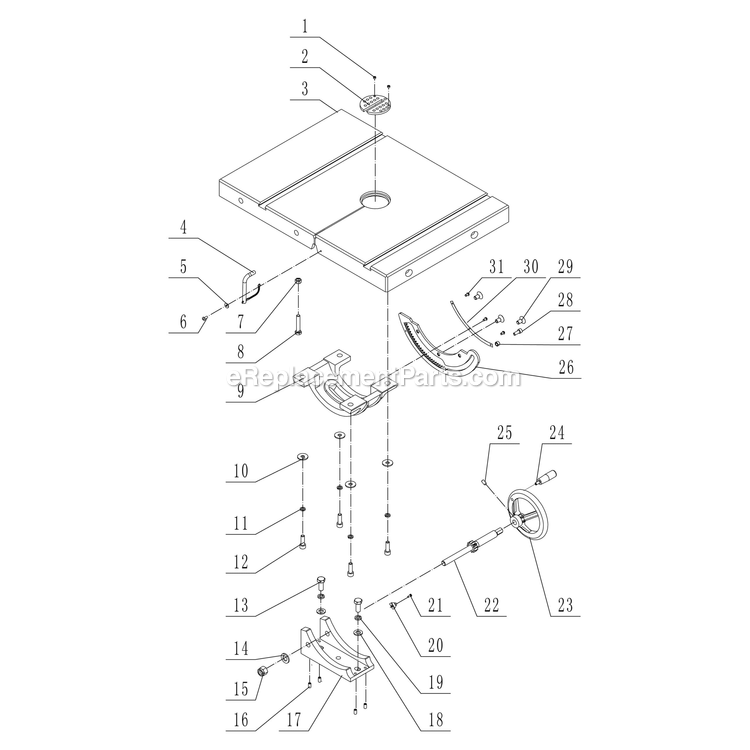 Table Assembly Diagram and Parts List for 10-353  Rikon Band Saw