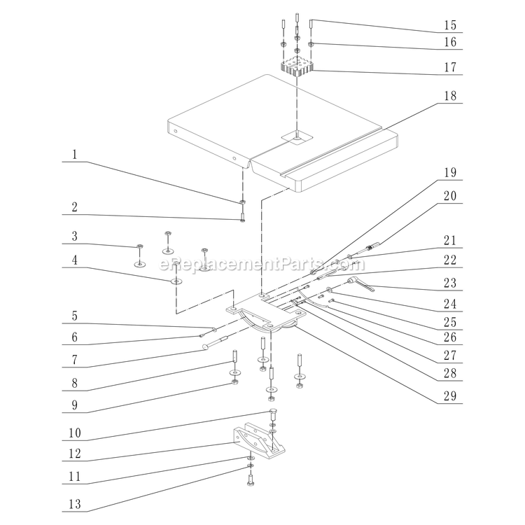 Table Assembly Diagram and Parts List for 10-347  Rikon Band Saw