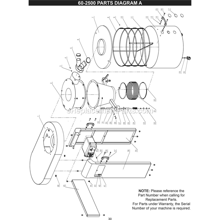 Page A Diagram and Parts List for 60-2500  Rikon Dust Collector
