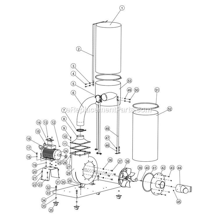 Page A Diagram and Parts List for 60-150  Rikon Dust Collector