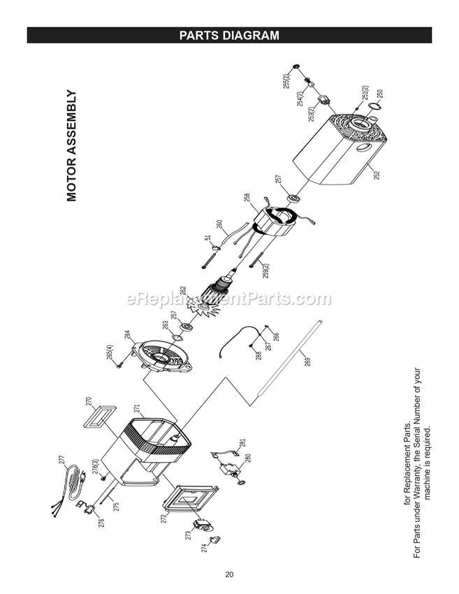 Motor Assembly Diagram and Parts List for 25-135H  Rikon Planer Jointer