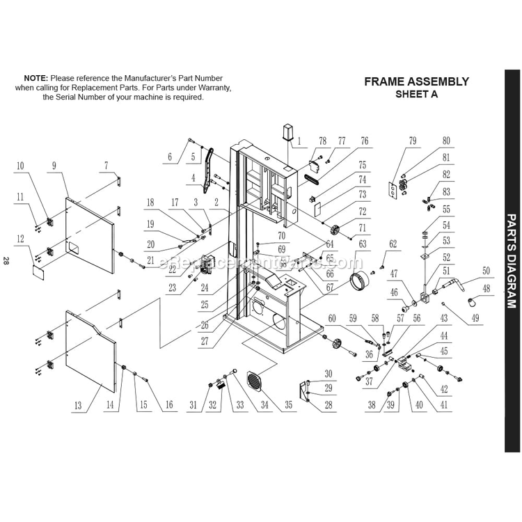Frame Assembly Diagram and Parts List for 10-326  Rikon Band Saw
