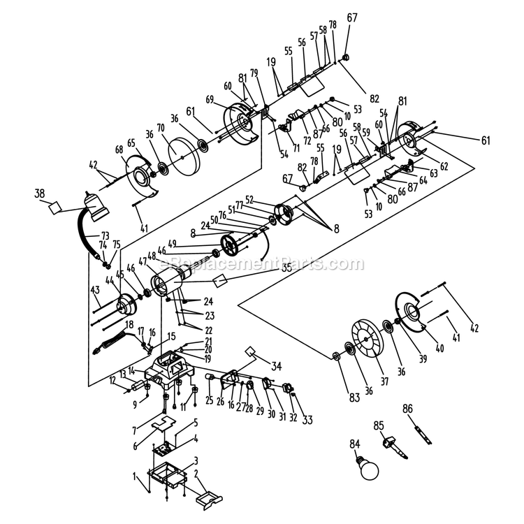 Page A Diagram and Parts List for 80-800VS  Rikon Bench Grinder