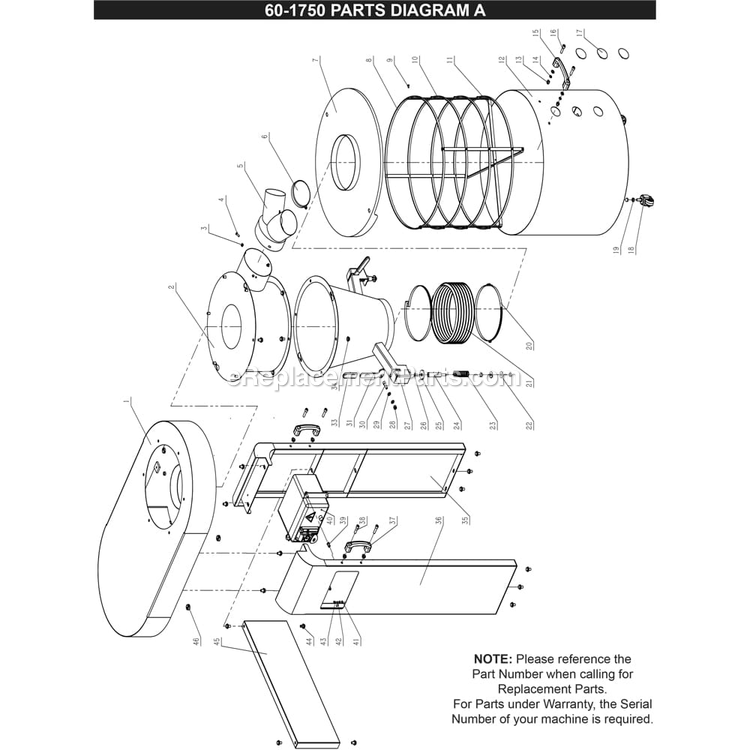 Page A Diagram and Parts List for 60-1750  Rikon Dust Collector