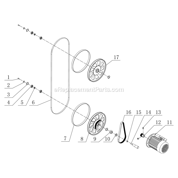Motor And Drive Wheel Assembly Diagram and Parts List for 10-353  Rikon Band Saw