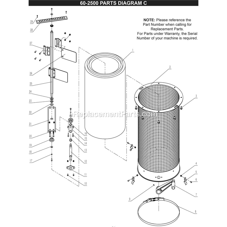 Page C Diagram and Parts List for 60-2500  Rikon Dust Collector