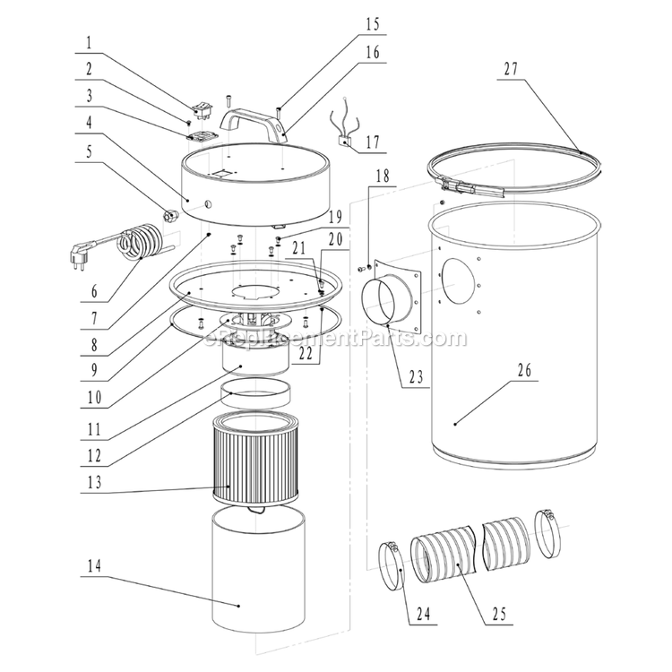 Page A Diagram and Parts List for 63-100  Rikon Dust Collector