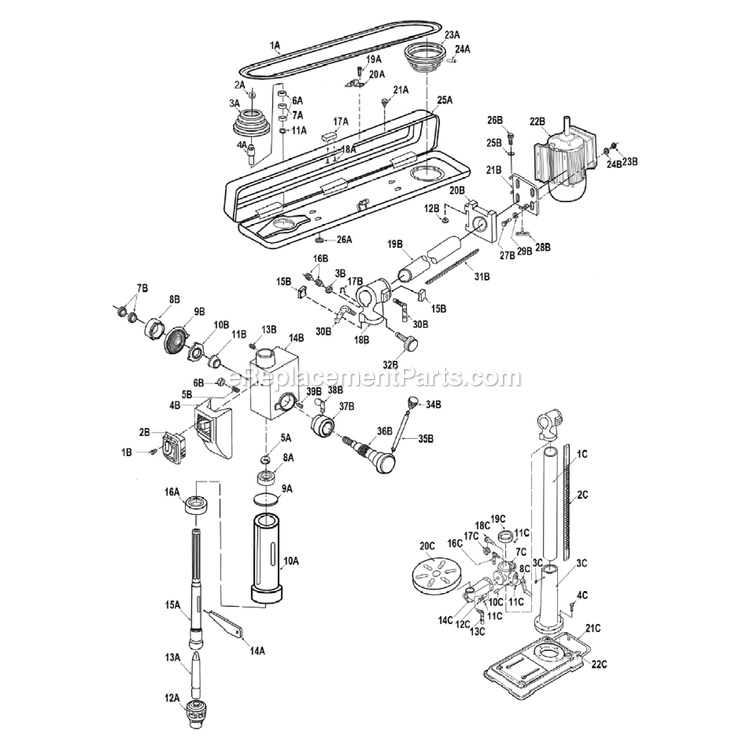 Page A Diagram and Parts List for 30-251  Rikon Drill Press