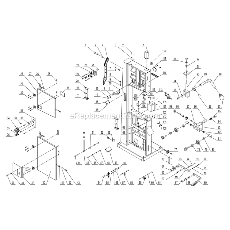 Frame Assembly Diagram and Parts List for 10-353  Rikon Band Saw