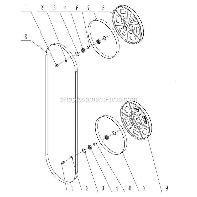 Wheel Assembly Diagram and Parts List for 10-347  Rikon Band Saw
