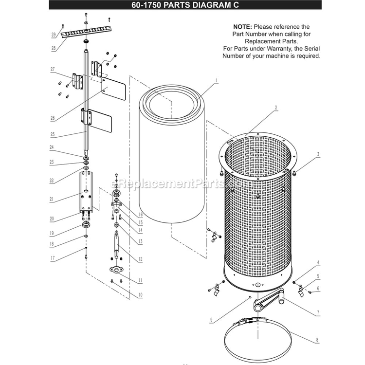 Page C Diagram and Parts List for 60-1750  Rikon Dust Collector