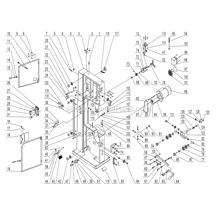 Frame Assembly Diagram and Parts List for 10-347  Rikon Band Saw