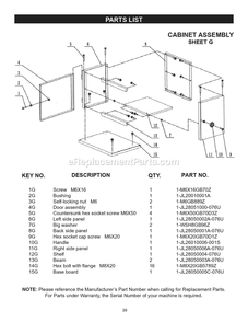 Cabinet Assembly Diagram and Parts List for 10-326  Rikon Band Saw