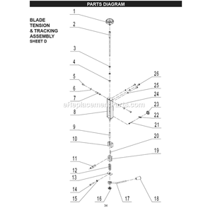 Blade Tension And Tracking Assembly Diagram and Parts List for 10-326  Rikon Band Saw