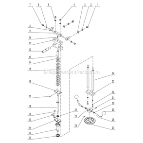 Blade Tension And Tracking Assembly Diagram and Parts List for 10-347  Rikon Band Saw