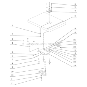 Table Assembly Diagram and Parts List for 10-347  Rikon Band Saw