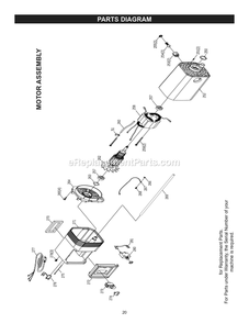 Motor Assembly Diagram and Parts List for 25-135H  Rikon Planer Jointer