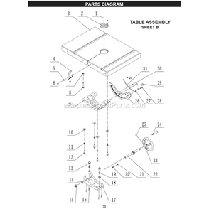 Table Assembly Diagram and Parts List for 10-326  Rikon Band Saw